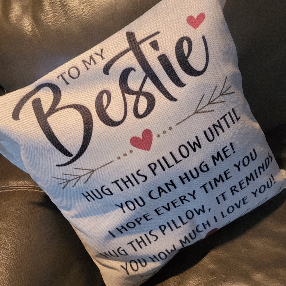 To My Bestie Decorative Throw Pillow - Cream with Black & Red Accents